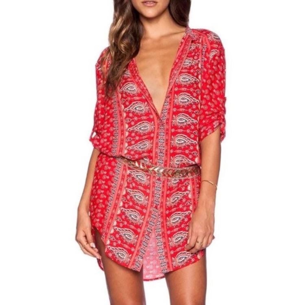 Spell - Gypsiana Bandana Shirt Dress - Red - Size M